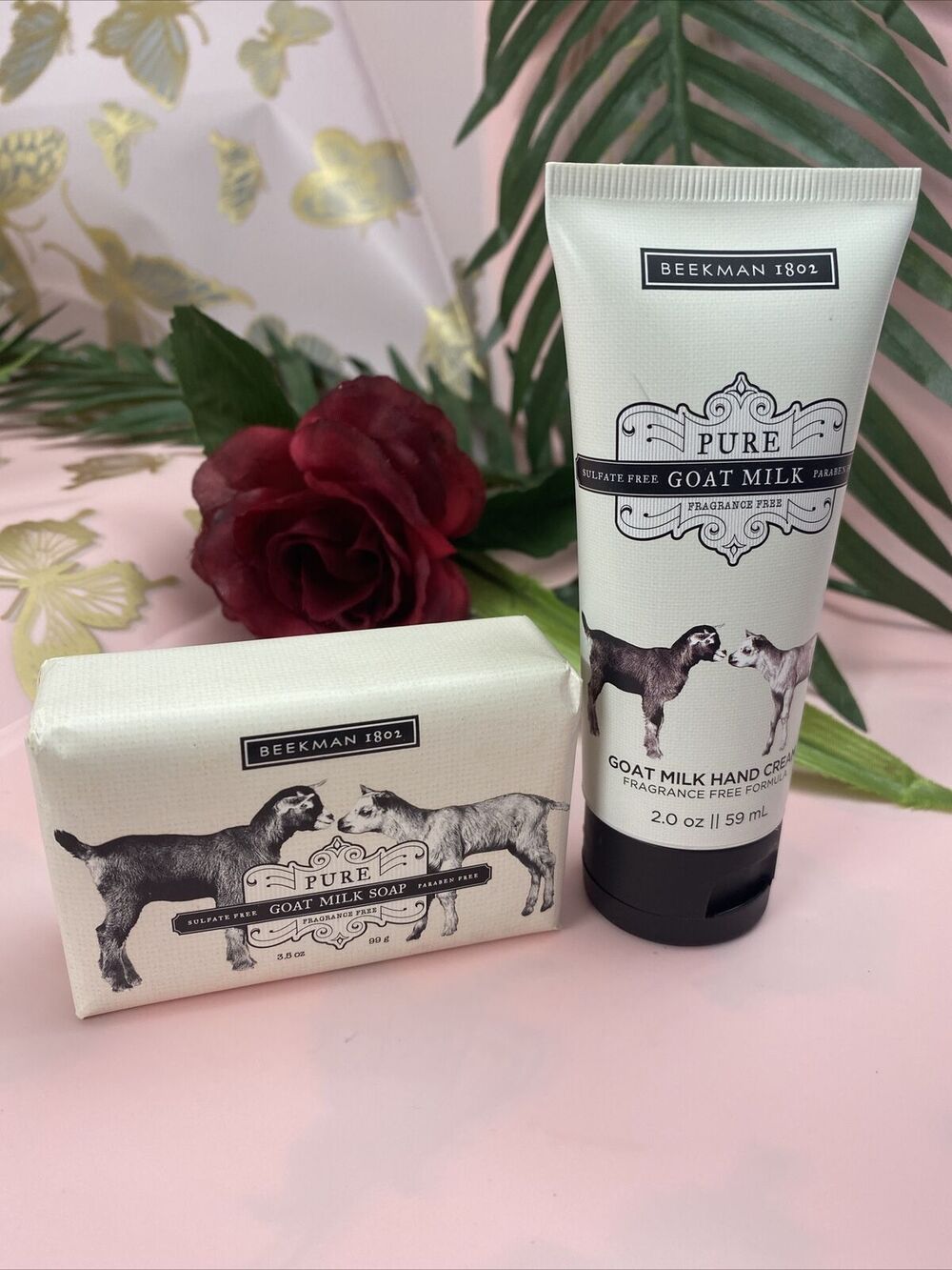 Set of 2 Beekman 1802 Pure Goat Milk Body Bar Soap 3.5 oz & Hand Cream 2.0 oz